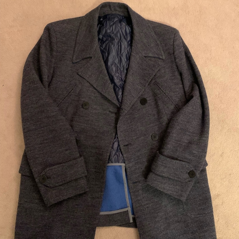 Men's Double-Breasted Pea Coat in Charcoal Gray